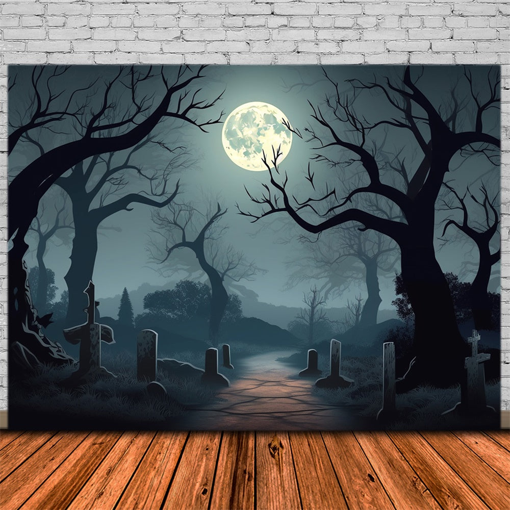 Halloween Full Moon Night Graveyard Backdrop UK RR7-425