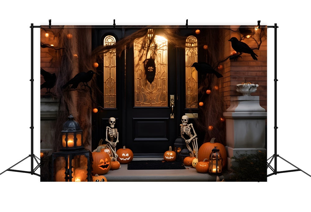 Halloween Night Decorated Yard Front Door Backdrop UK RR7-428