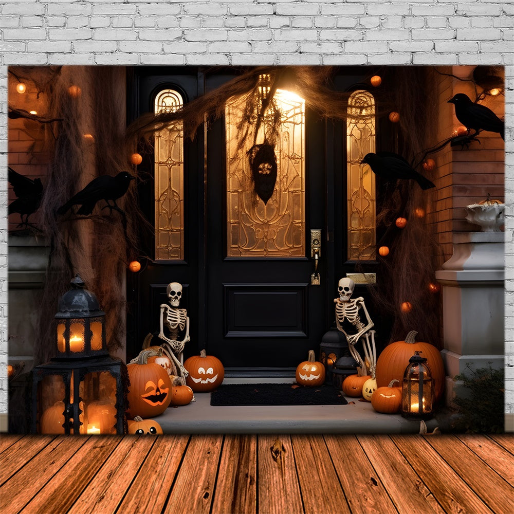 Halloween Night Decorated Yard Front Door Backdrop UK RR7-428