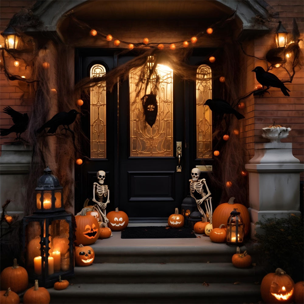 Halloween Night Decorated Yard Front Door Backdrop UK RR7-428