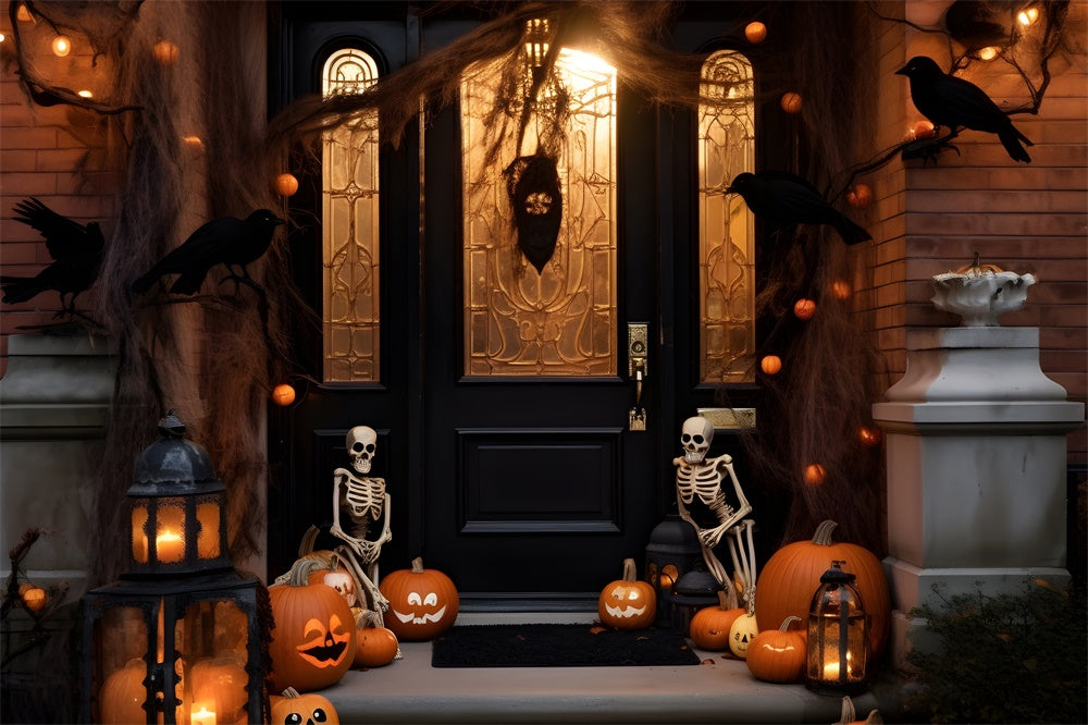 Halloween Night Decorated Yard Front Door Backdrop UK RR7-428