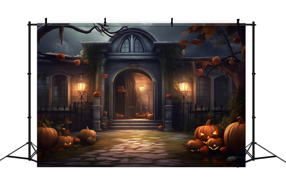 Spooky Halloween Mansion Pumpkins Backdrop UK RR7-429