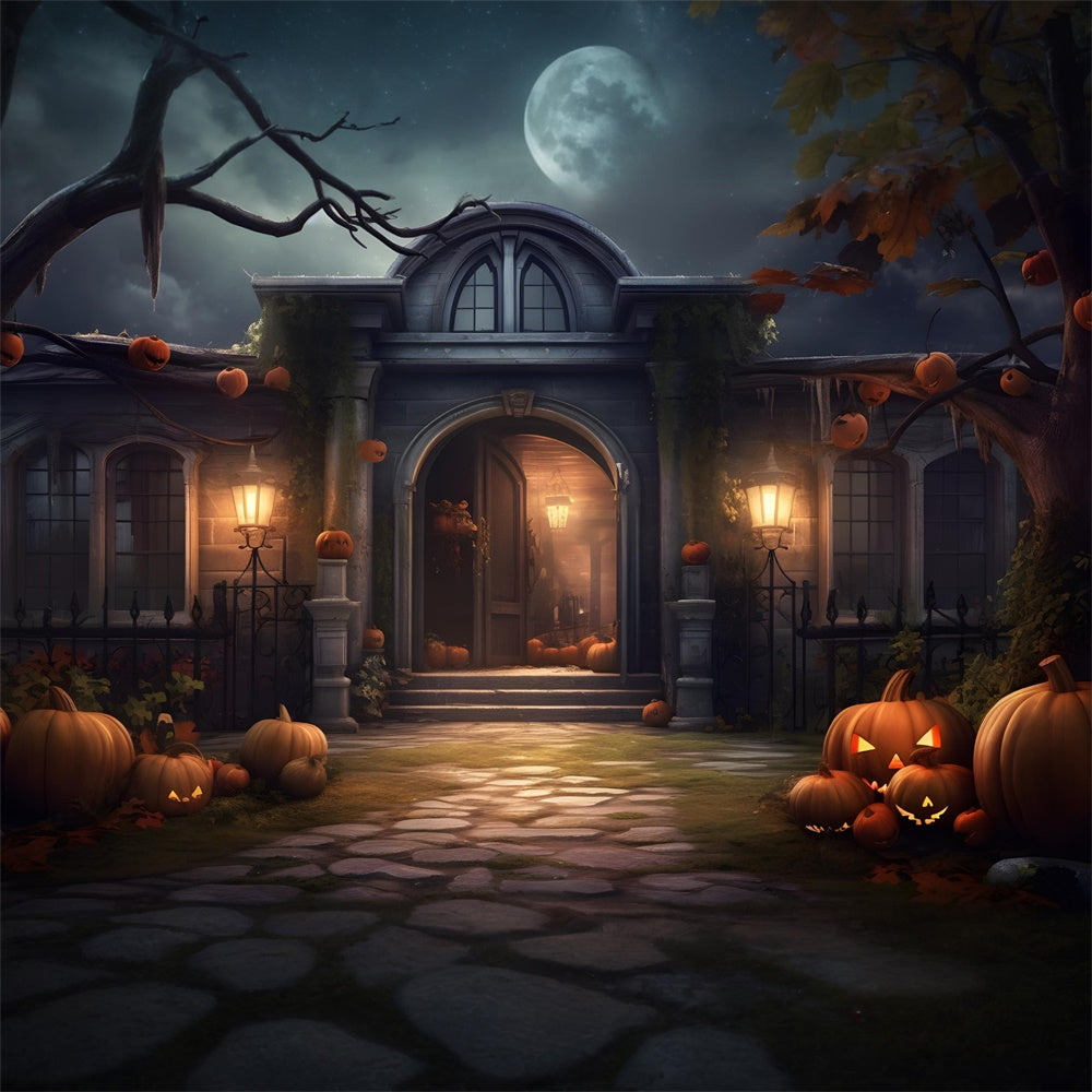 Spooky Halloween Mansion Pumpkins Backdrop UK RR7-429