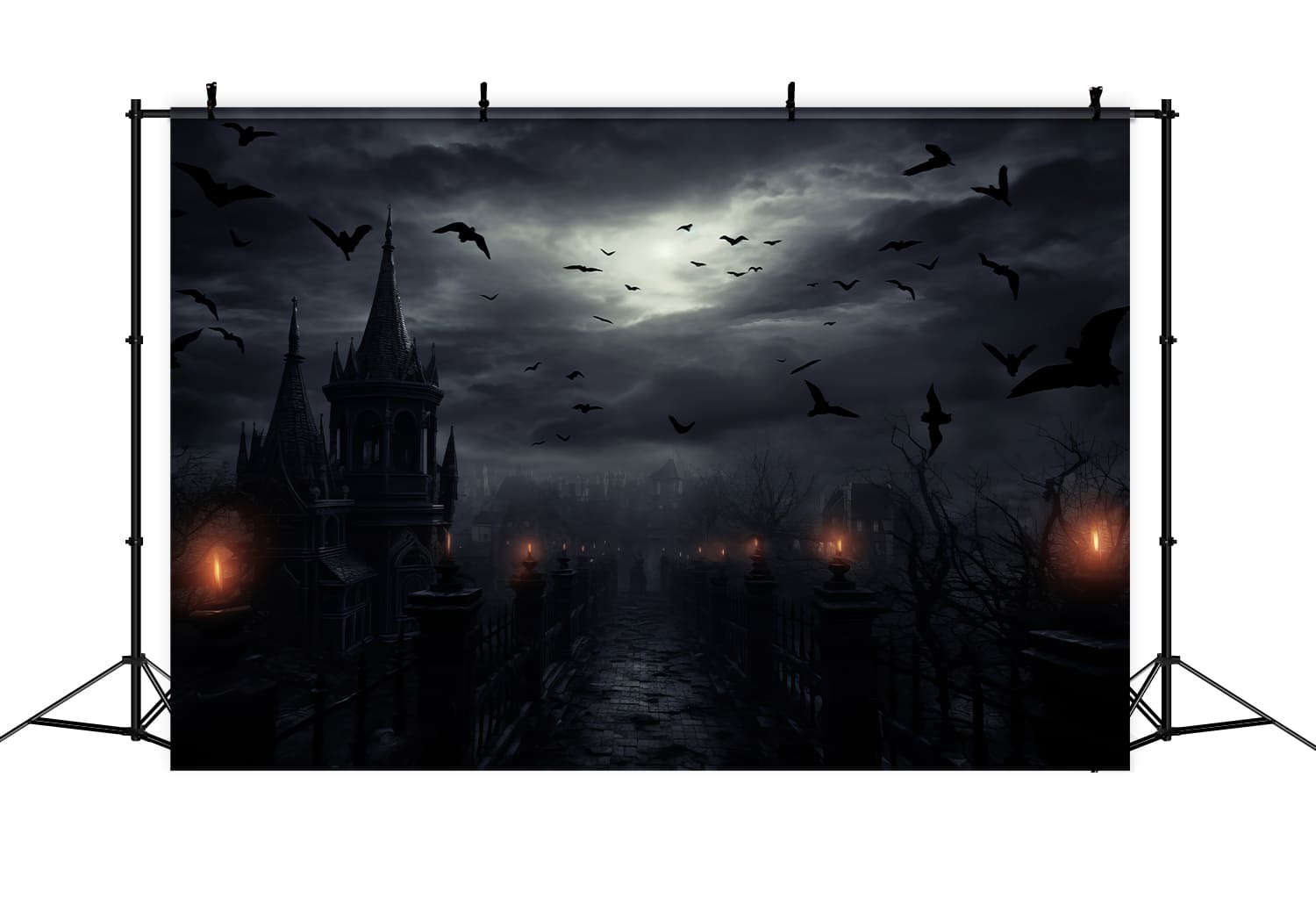 Halloween Horror Night House Bats Backdrop UK RR7-43