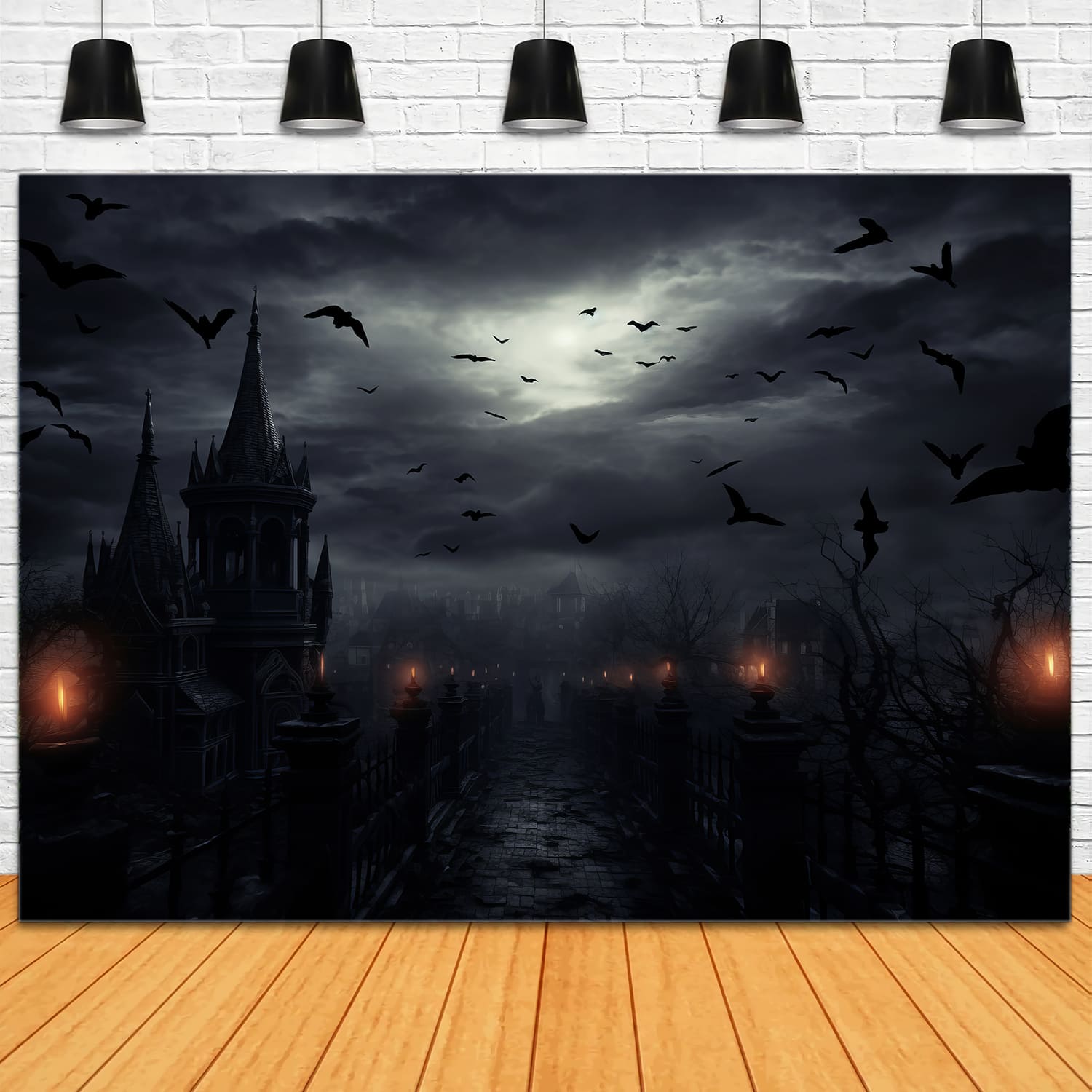 Halloween Horror Night House Bats Backdrop UK RR7-43