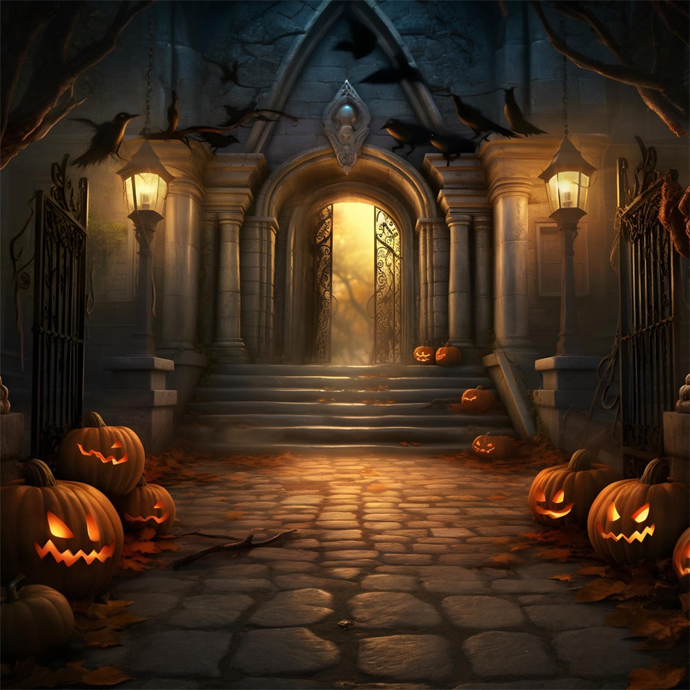 Halloween Scary Witch House Pumpkins Backdrop UK RR7-430