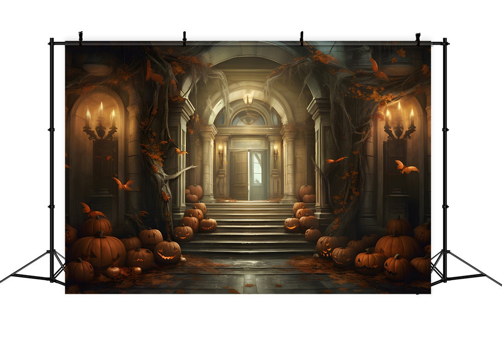 Halloween Haunted House Pumpkin Candle Backdrop UK RR7-431