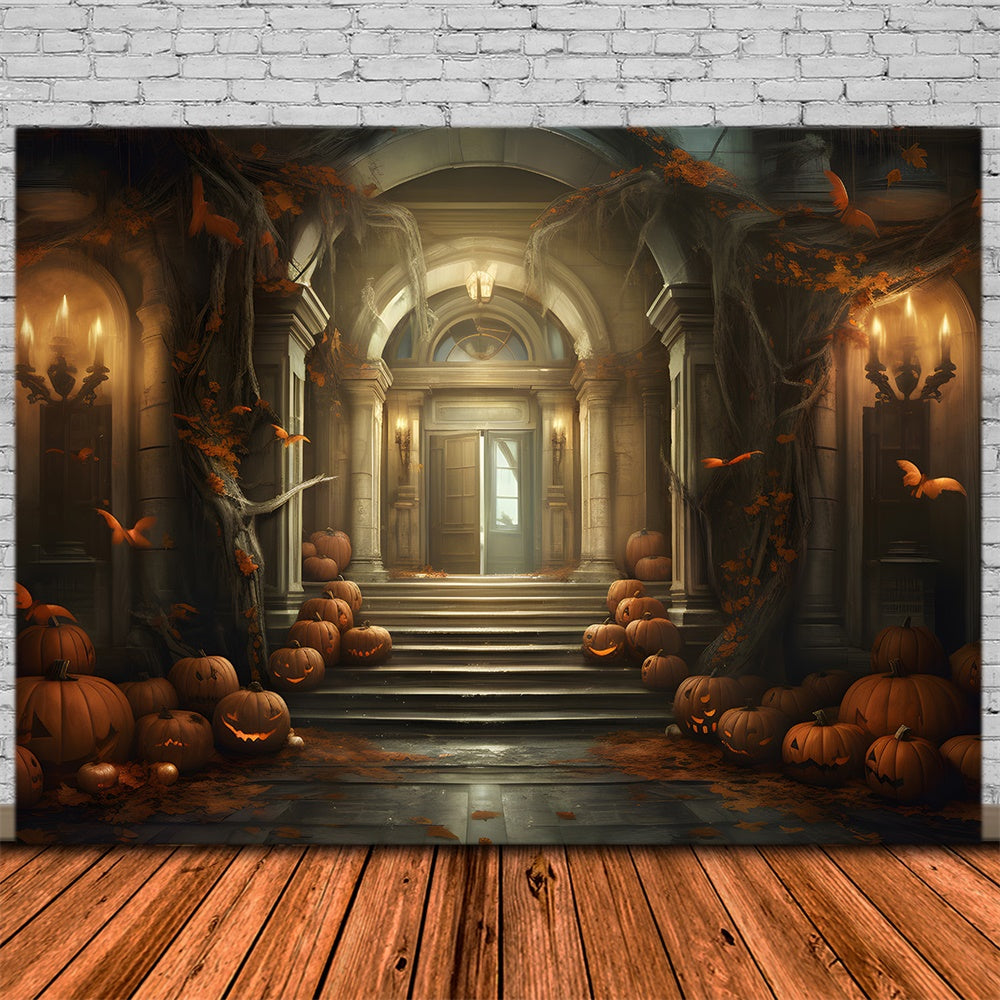 Halloween Haunted House Pumpkin Candle Backdrop UK RR7-431