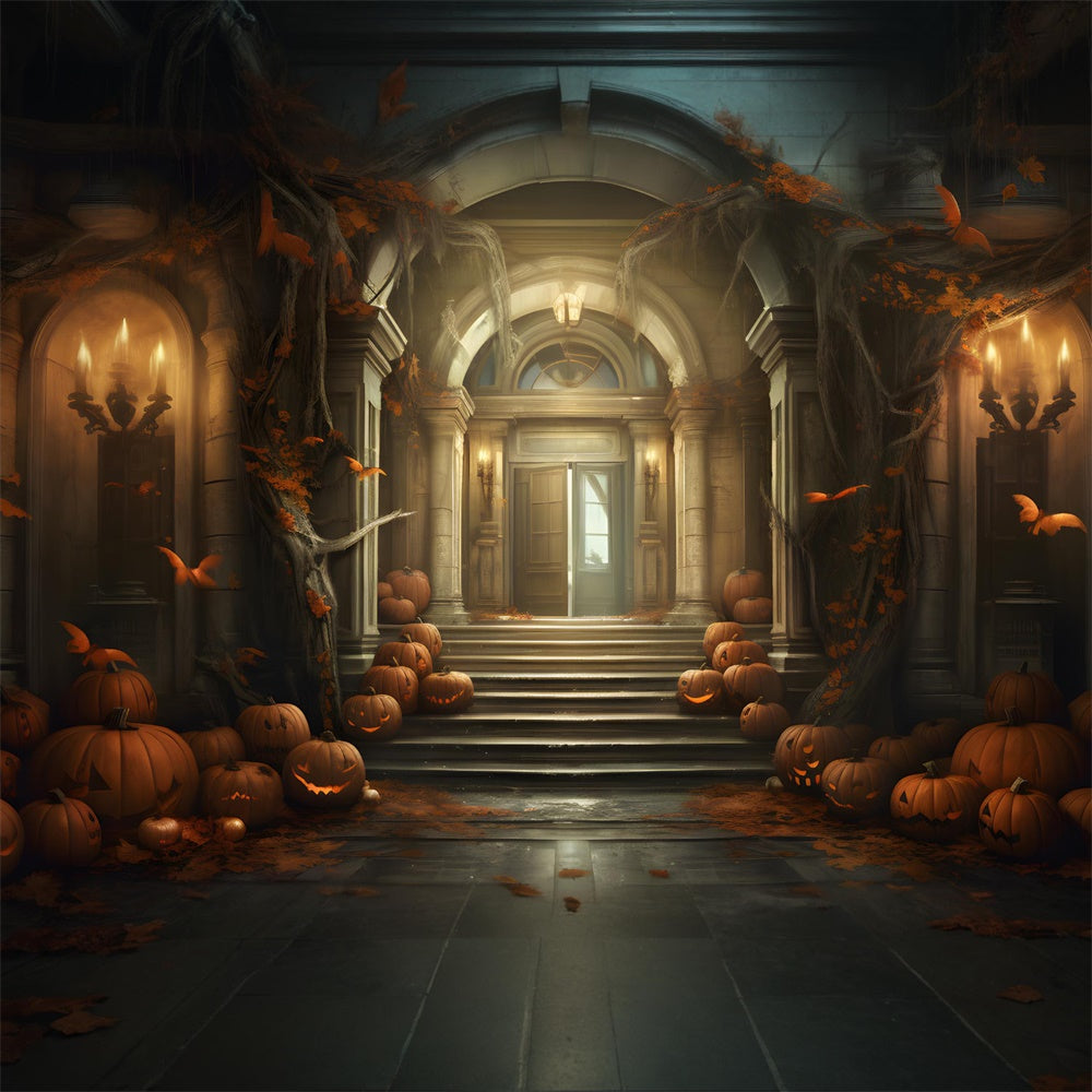 Halloween Haunted House Pumpkin Candle Backdrop UK RR7-431