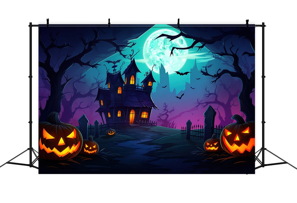 Halloween Moon Night Witch House Tomb Backdrop UK RR7-432