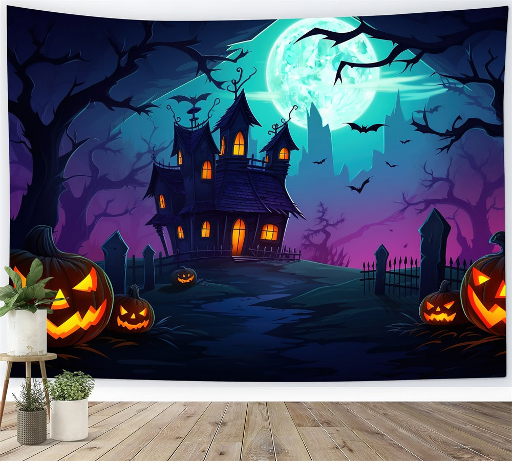 Halloween Moon Night Witch House Tomb Backdrop UK RR7-432