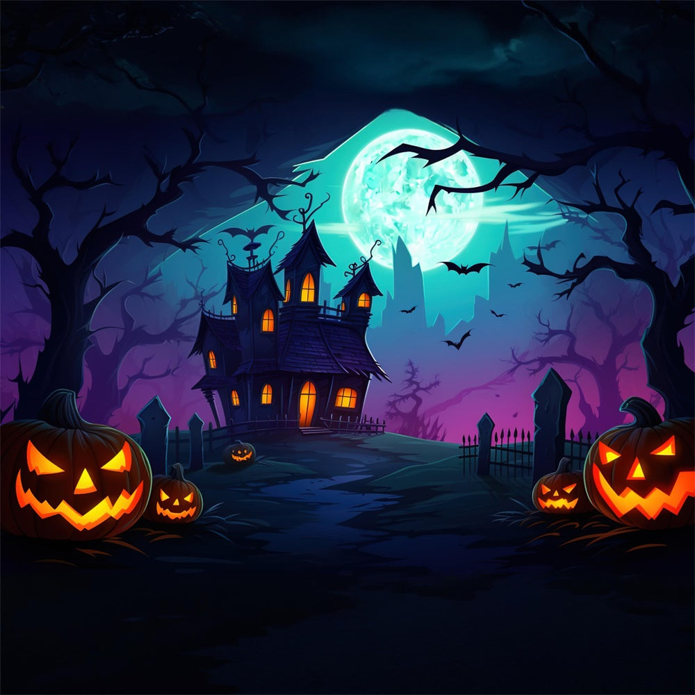 Halloween Moon Night Witch House Tomb Backdrop UK RR7-432