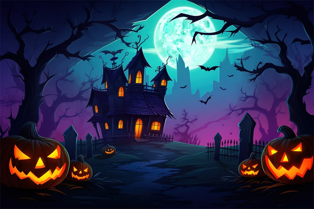 Halloween Moon Night Witch House Tomb Backdrop UK RR7-432