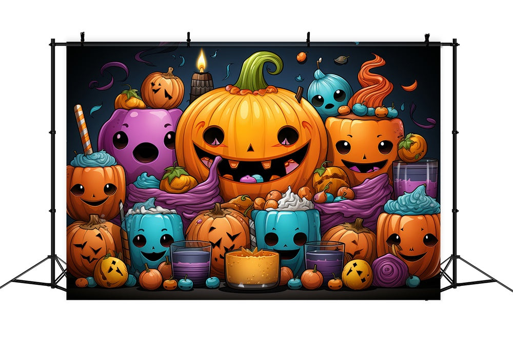 Halloween Colorful Curved Pumpkins Backdrop UK RR7-434