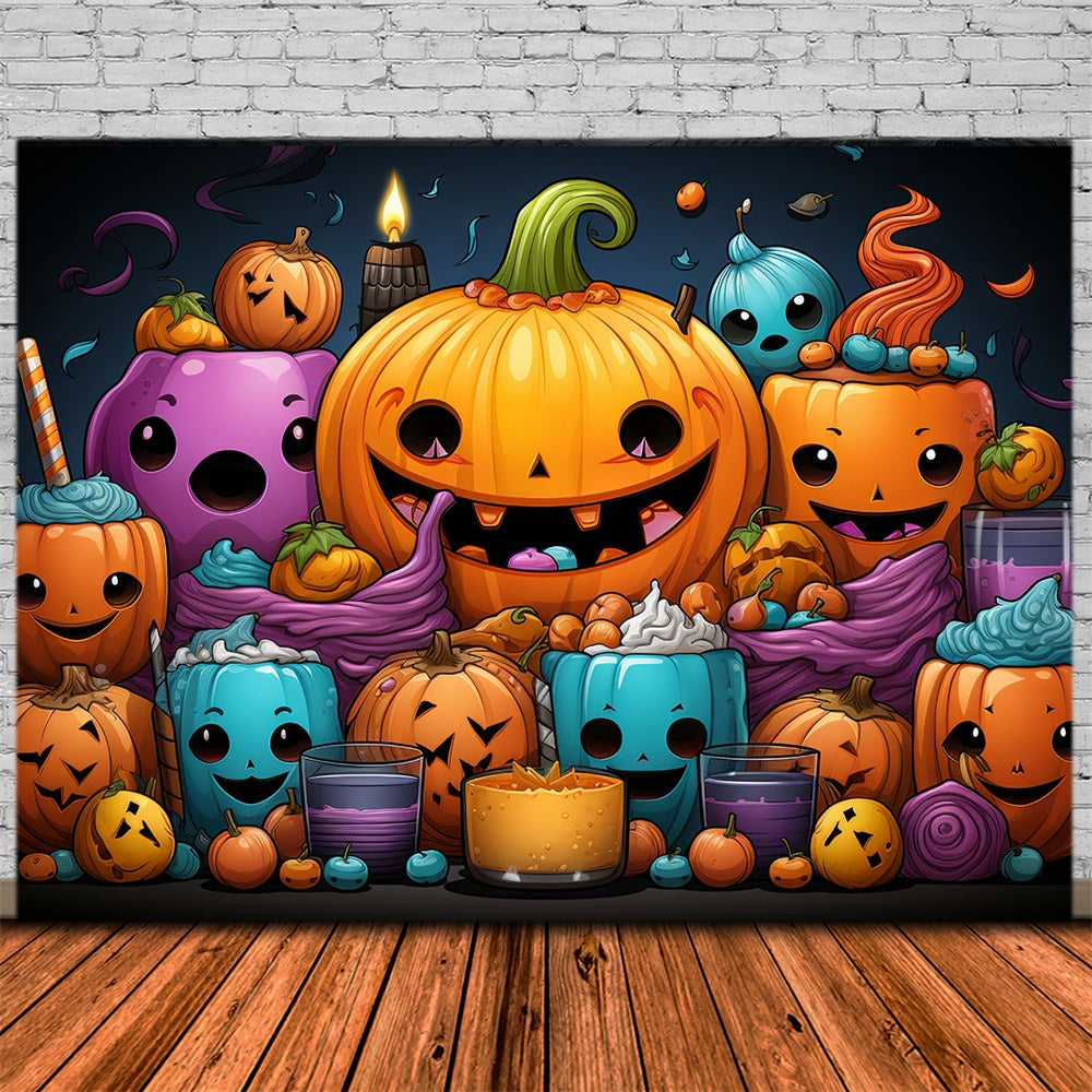 Halloween Colorful Curved Pumpkins Backdrop UK RR7-434