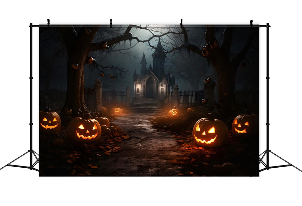 Halloween Forest Night Haunted Castle Backdrop UK RR7-435