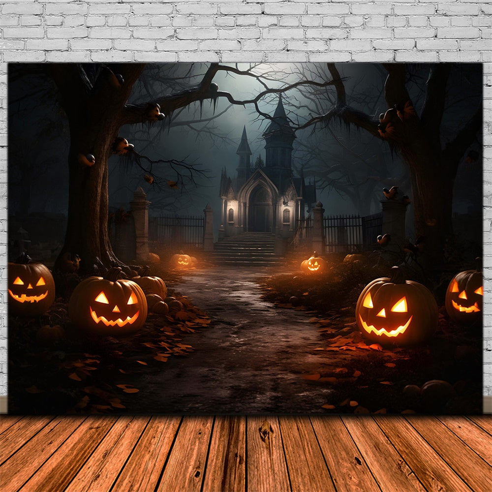 Halloween Forest Night Haunted Castle Backdrop UK RR7-435