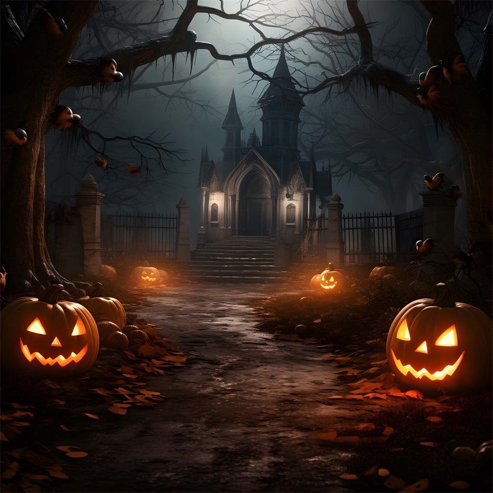 Halloween Forest Night Haunted Castle Backdrop UK RR7-435