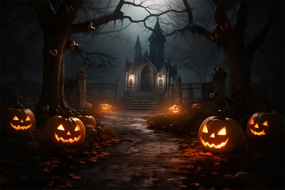 Halloween Forest Night Haunted Castle Backdrop UK RR7-435