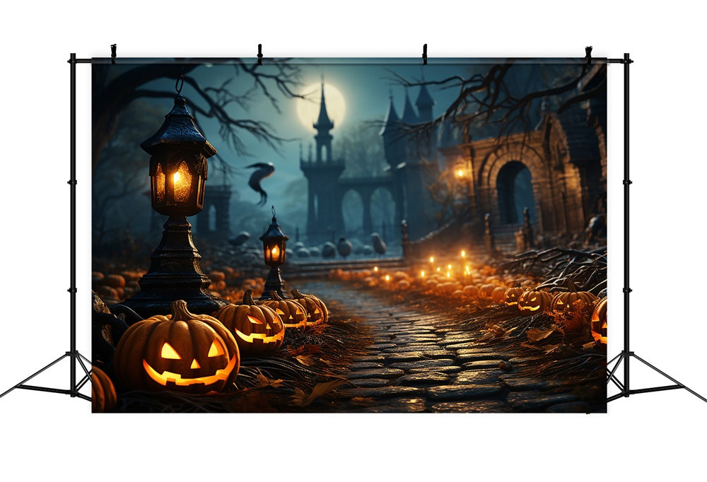 Halloween Scary Cemetery Trail Pumpkin Backdrop UK RR7-437