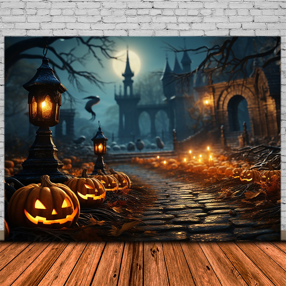 Halloween Scary Cemetery Trail Pumpkin Backdrop UK RR7-437