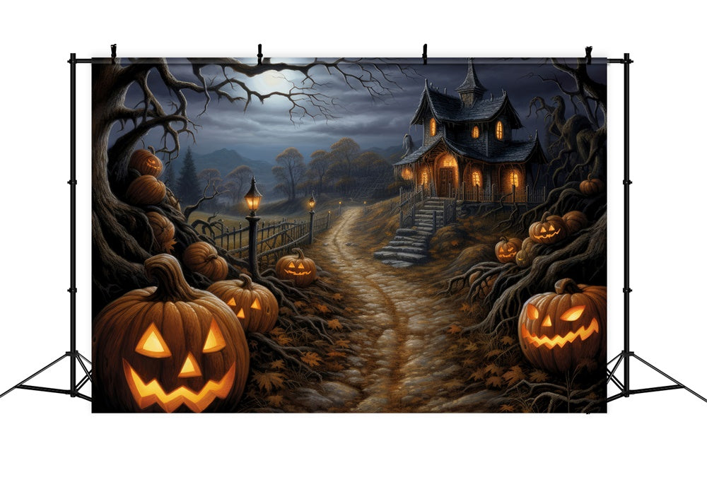 Halloween Horror Forest Cabin Pumpkin Backdrop UK RR7-439