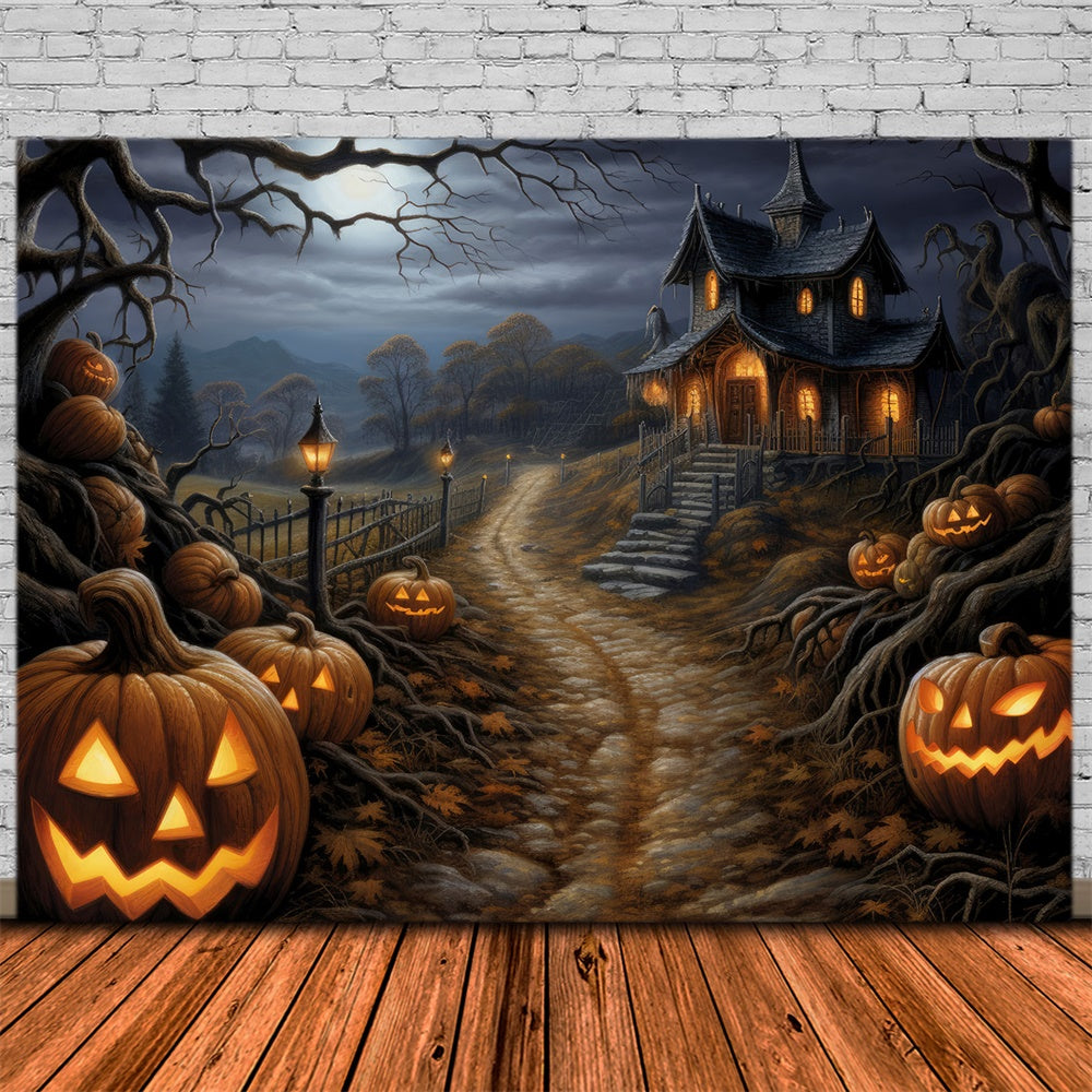 Halloween Horror Forest Cabin Pumpkin Backdrop UK RR7-439