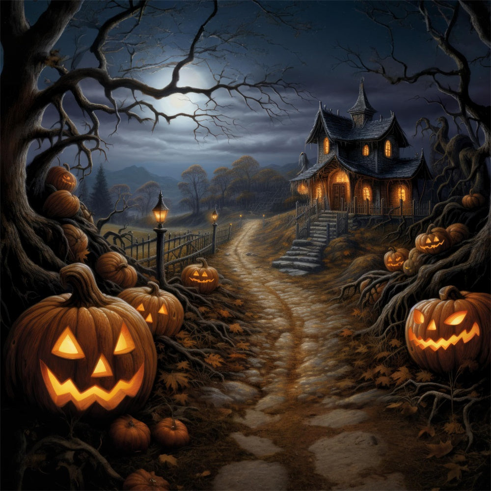 Halloween Horror Forest Cabin Pumpkin Backdrop UK RR7-439