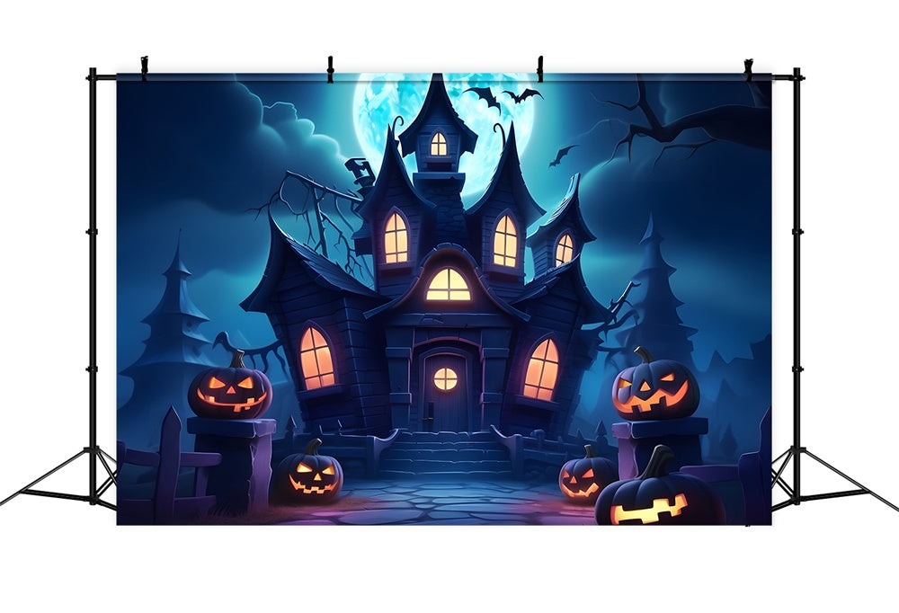 Halloween Night Haunted House Moon Backdrop UK RR7-440