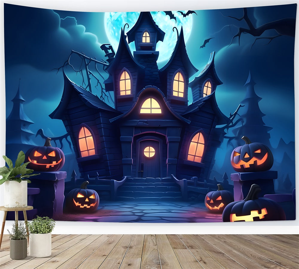 Halloween Night Haunted House Moon Backdrop UK RR7-440