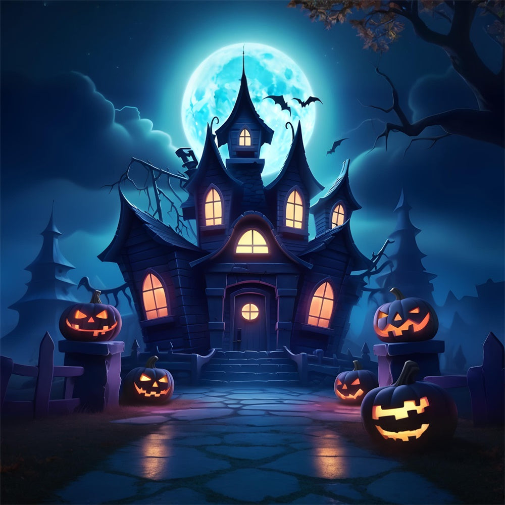 Halloween Night Haunted House Moon Backdrop UK RR7-440