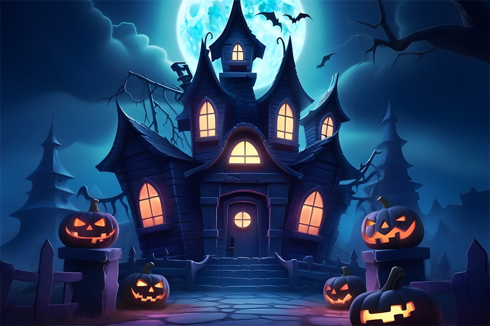 Halloween Night Haunted House Moon Backdrop UK RR7-440