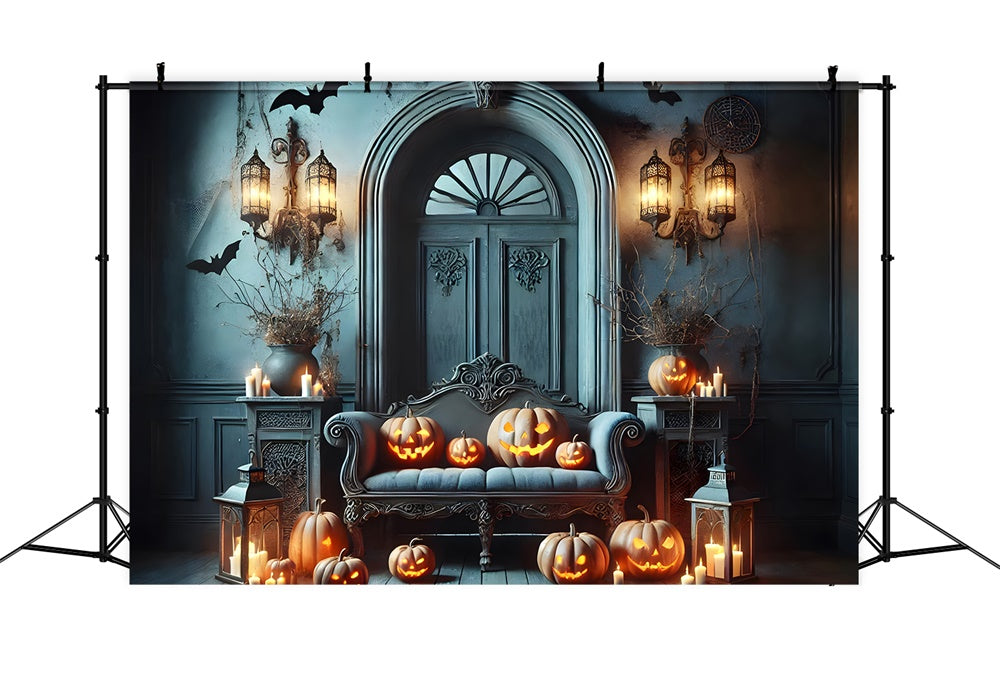 Halloween Retro Blue Wall Pumpkin Backdrop UK RR7-442