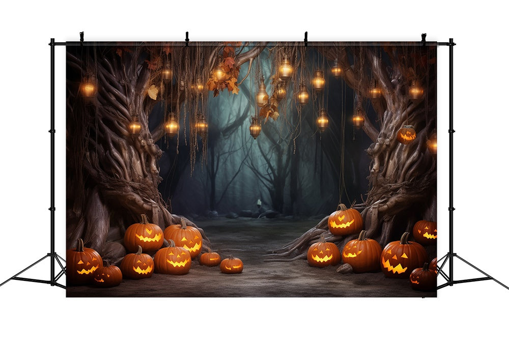 Halloween Forest String Lights Pumpkin Backdrop UK RR7-443