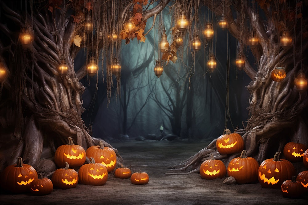 Halloween Forest String Lights Pumpkin Backdrop UK RR7-443