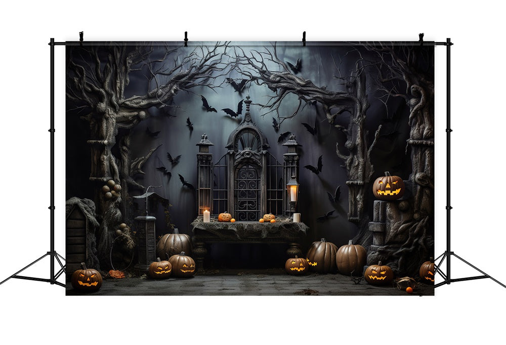 Halloween Scary Dark Room Pumpkin Bats Backdrop UK RR7-444