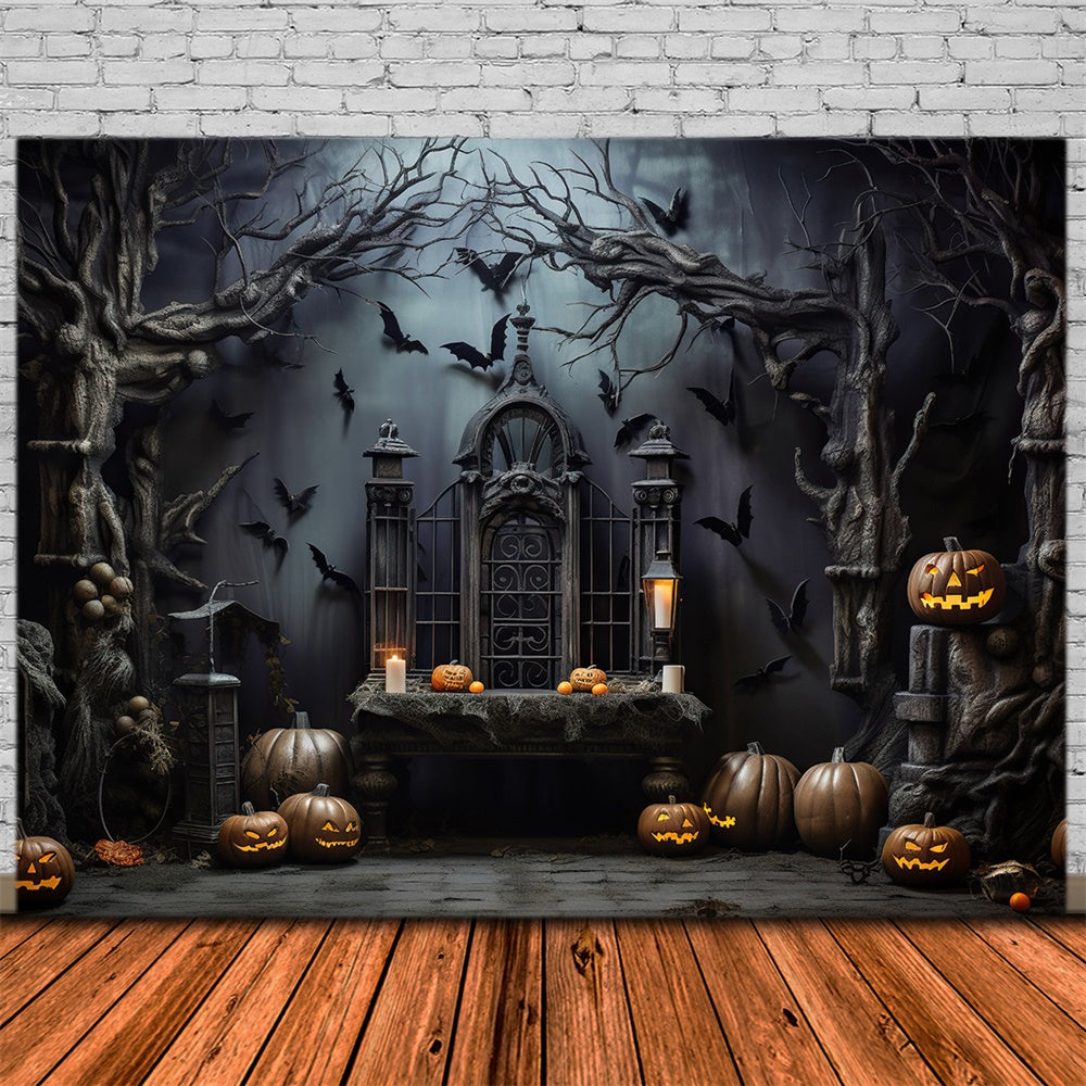 Halloween Scary Dark Room Pumpkin Bats Backdrop UK RR7-444