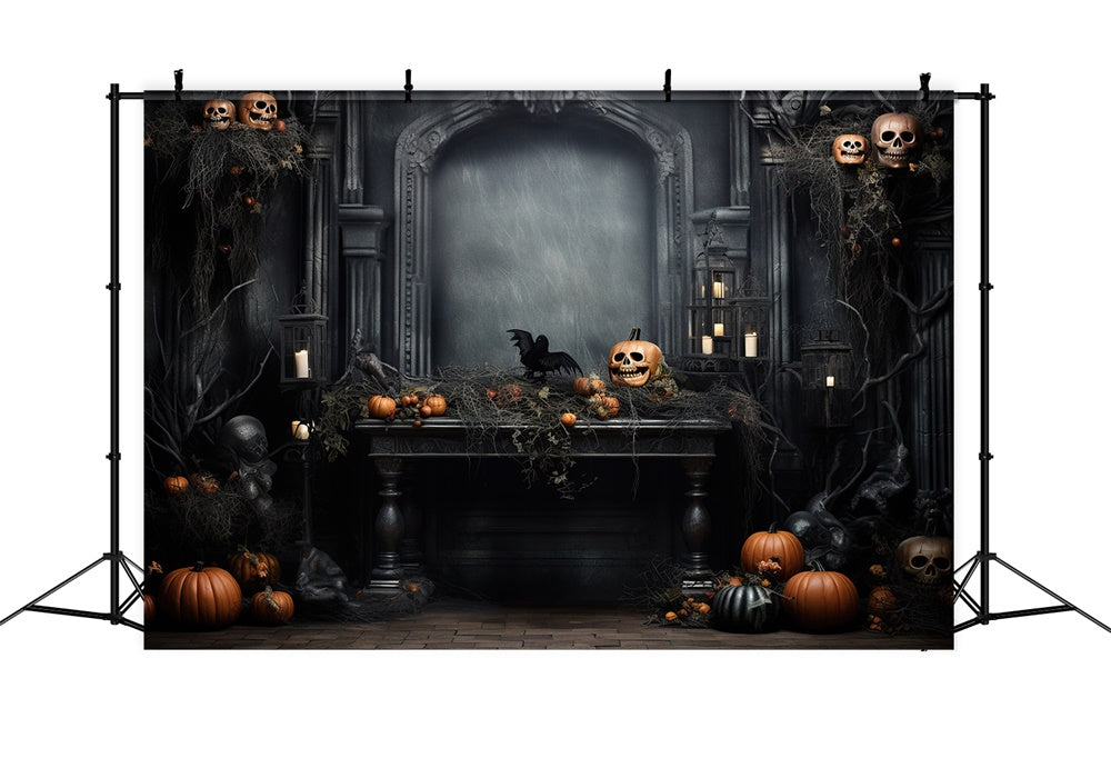 Halloween Pumpkin Skeleton Retro Wall Backdrop UK RR7-445