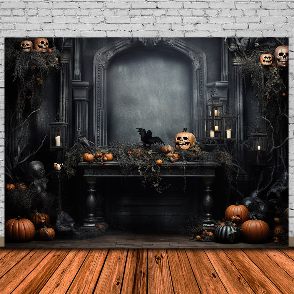 Halloween Pumpkin Skeleton Retro Wall Backdrop UK RR7-445