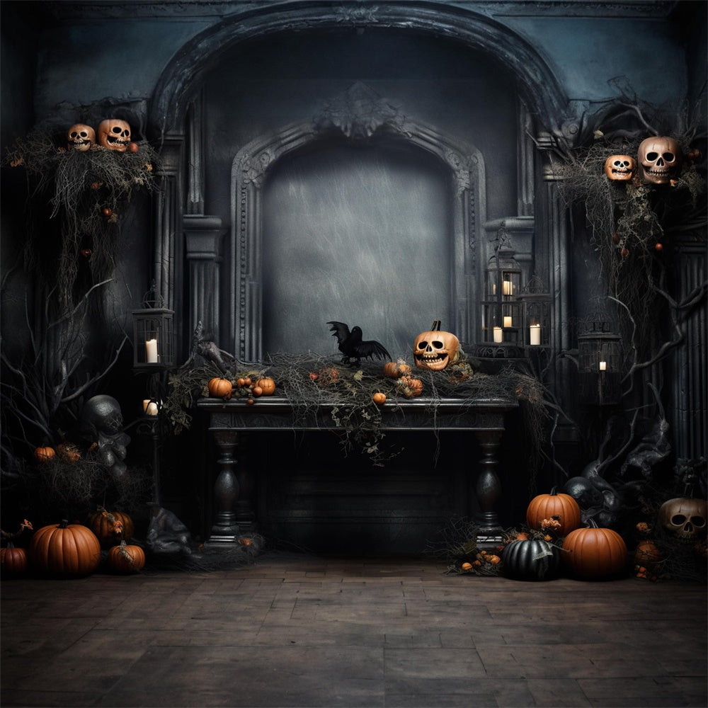 Halloween Pumpkin Skeleton Retro Wall Backdrop UK RR7-445