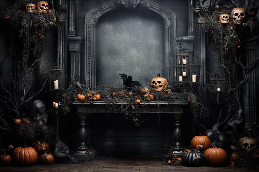 Halloween Pumpkin Skeleton Retro Wall Backdrop UK RR7-445