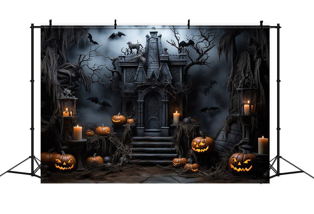 Haunted Castle Pumpkin Candle Halloween Backdrop UK RR7-446