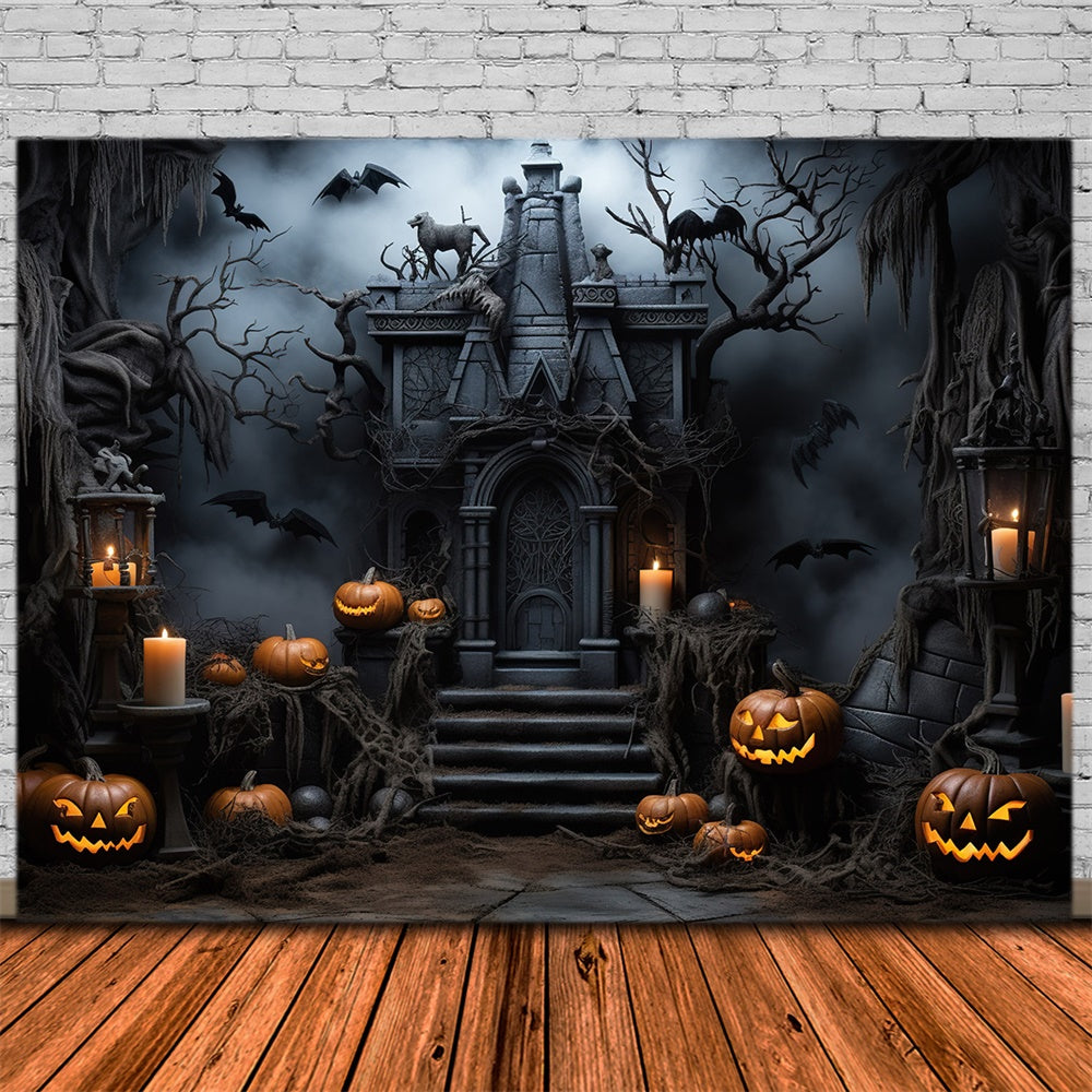 Haunted Castle Pumpkin Candle Halloween Backdrop UK RR7-446