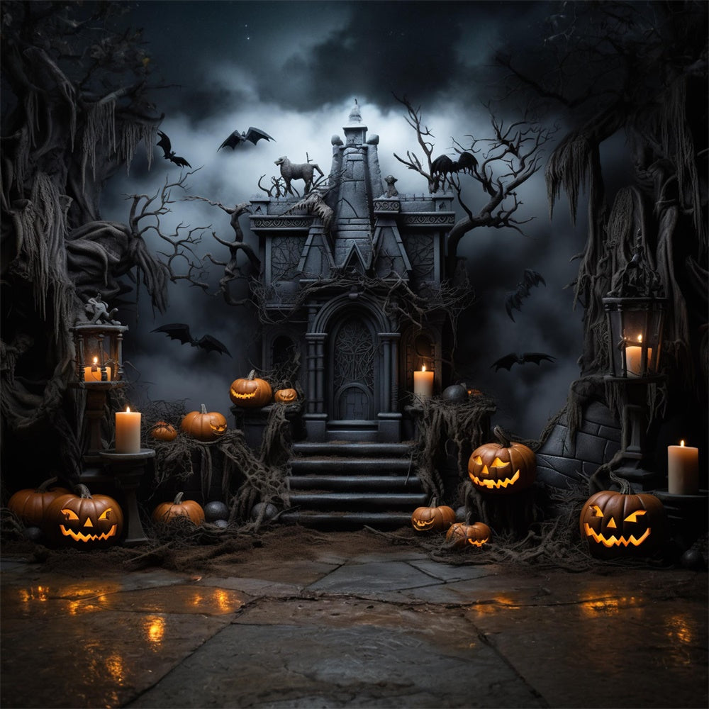 Haunted Castle Pumpkin Candle Halloween Backdrop UK RR7-446