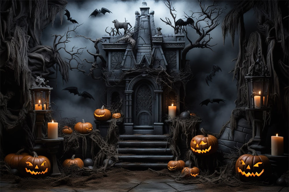 Haunted Castle Pumpkin Candle Halloween Backdrop UK RR7-446