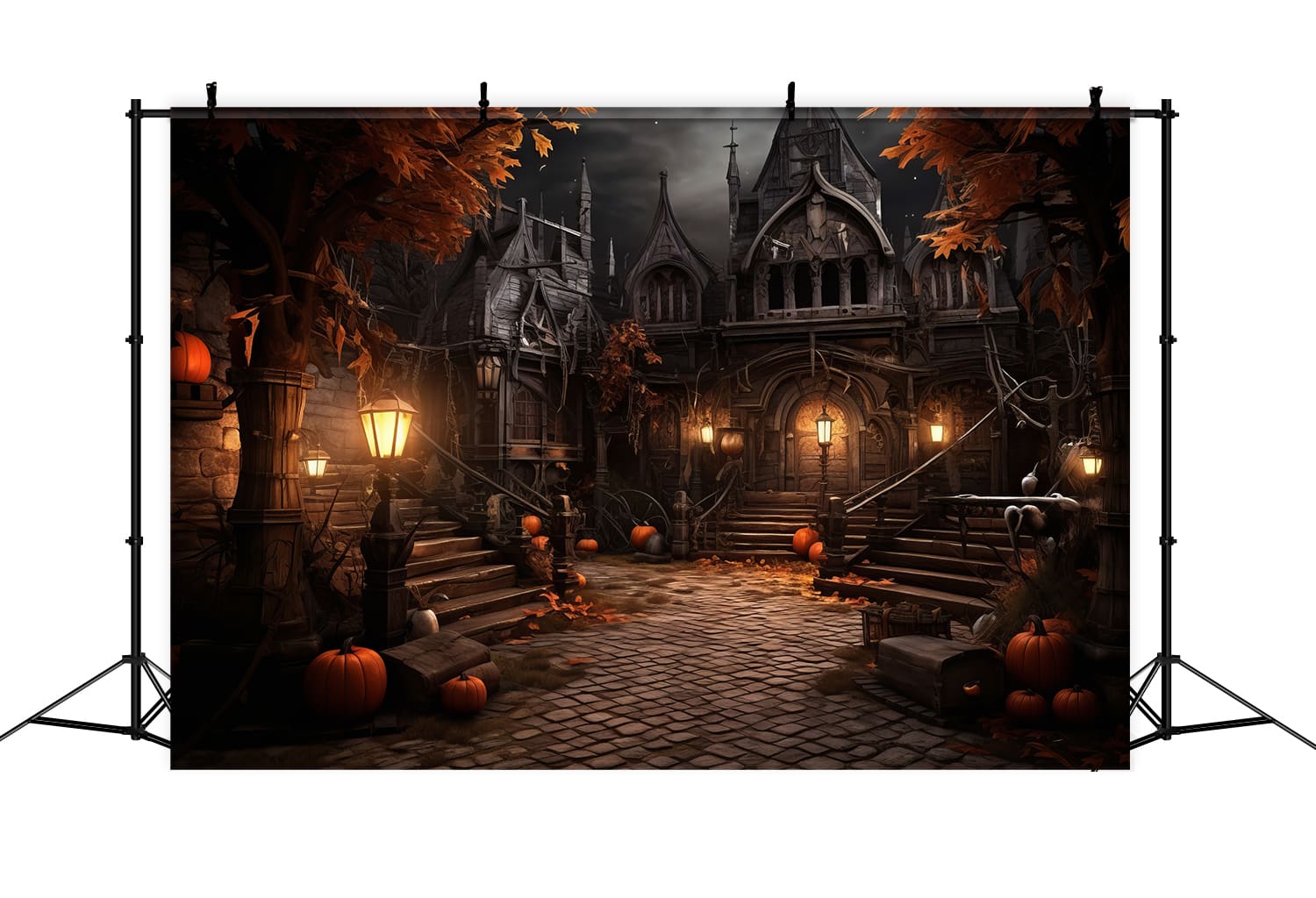 Halloween Spooky Building Pumpkin Backdrop UK RR7-45