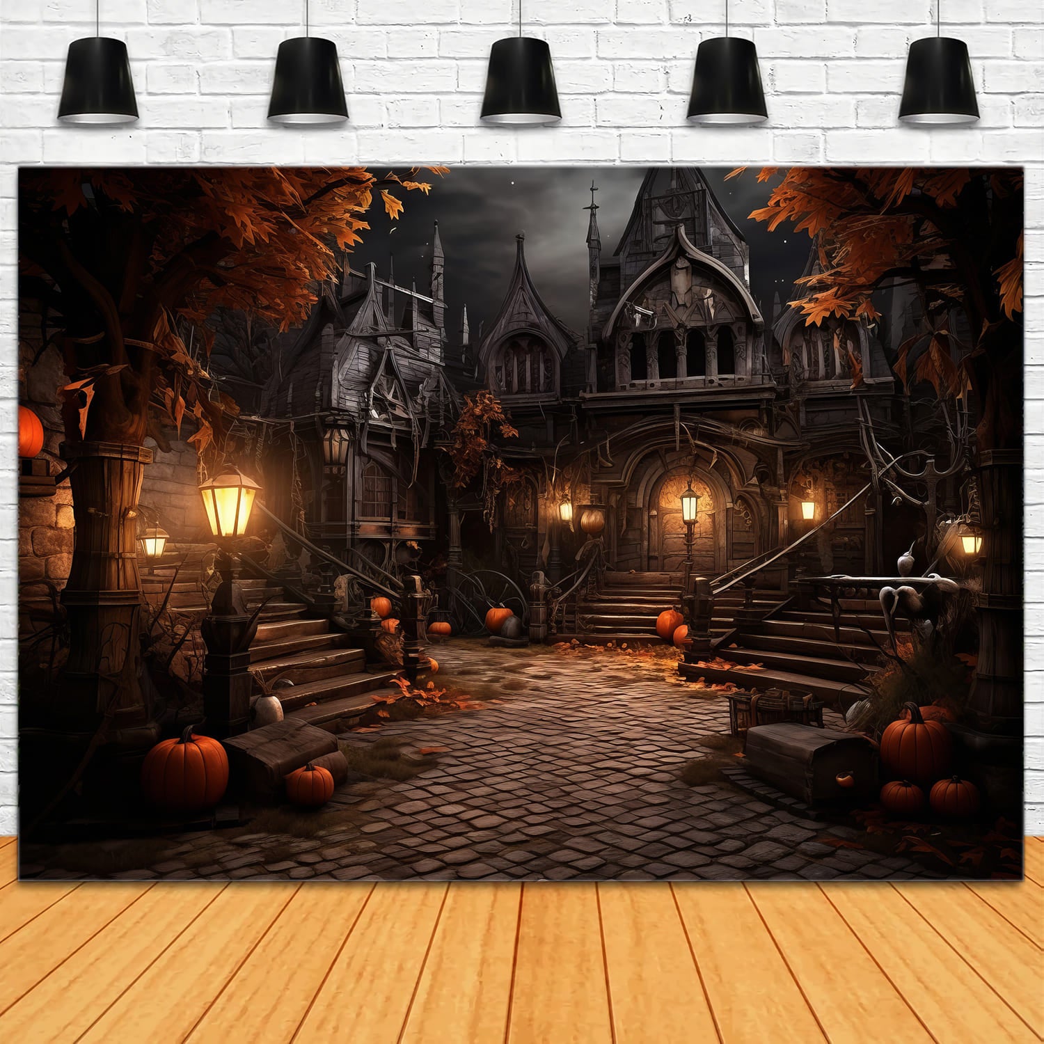 Halloween Spooky Building Pumpkin Backdrop UK RR7-45