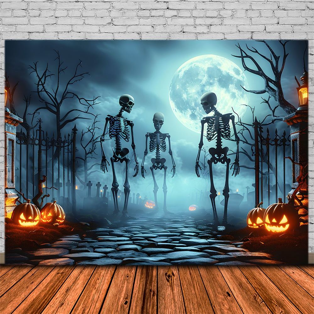 Halloween Spooky Cemetery Gate Skeleton Backdrop UK RR7-454