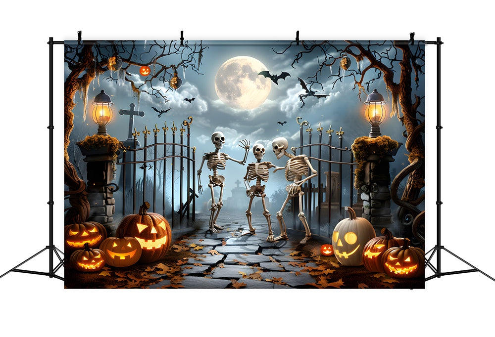 Halloween Horror Gate Skeleton Pumpkin Backdrop UK RR7-456