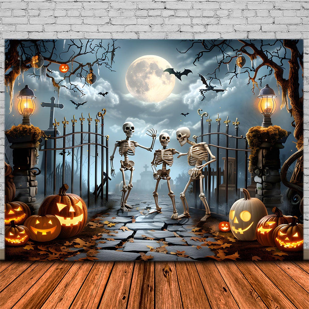 Halloween Horror Gate Skeleton Pumpkin Backdrop UK RR7-456